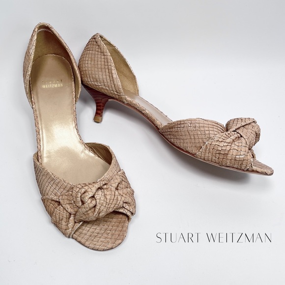 STUART WEIZMANN reptile leather kitten heel  sandal pumps 10.5 M - Picture 1 of 11